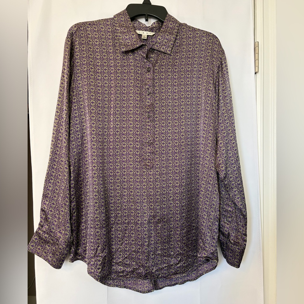CAbi women’s long‎ sleeve geometric print 100% silk blouse